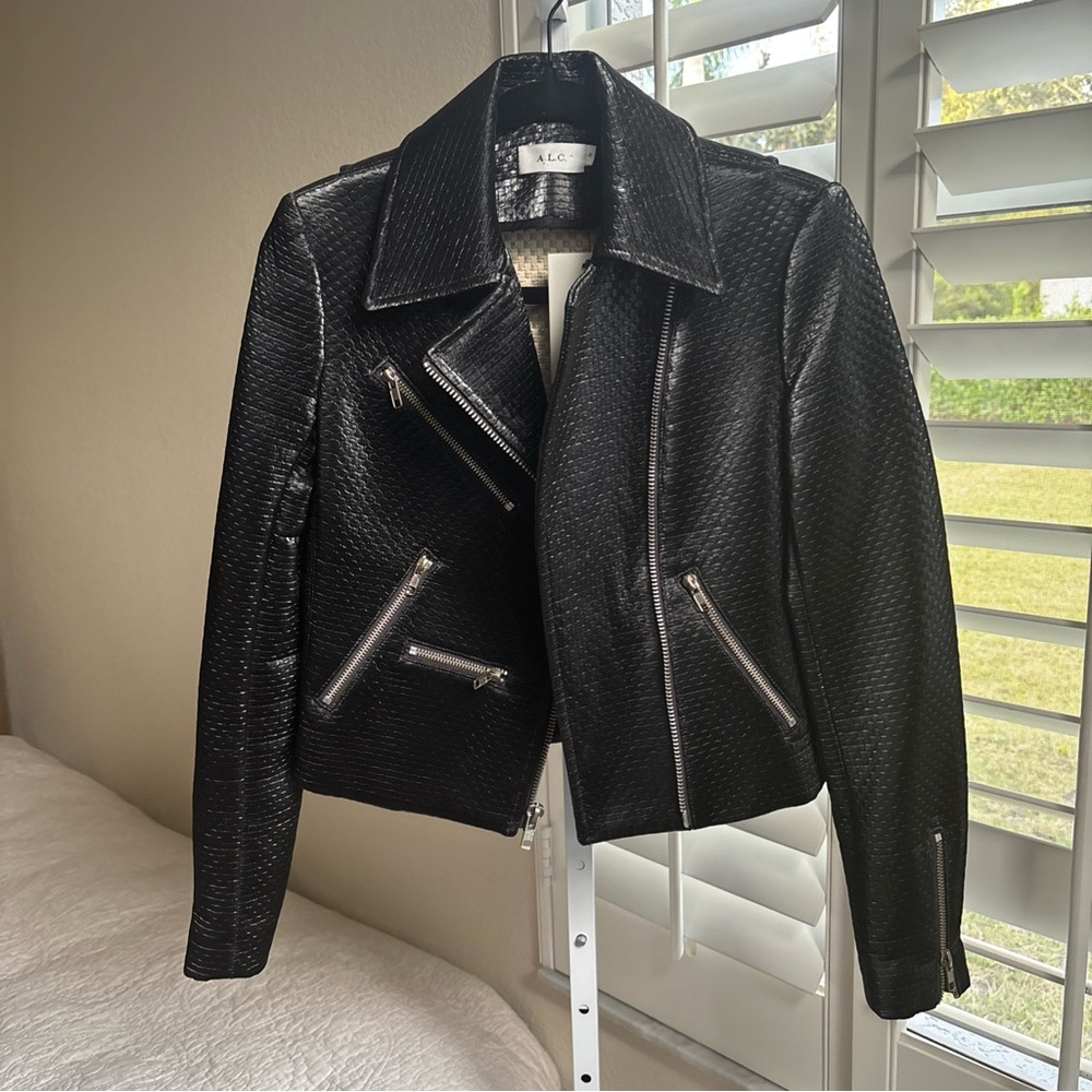 NWT A.L.C. Clarke Moto Biker Jacket Vegan Leather Coated Black Size 2